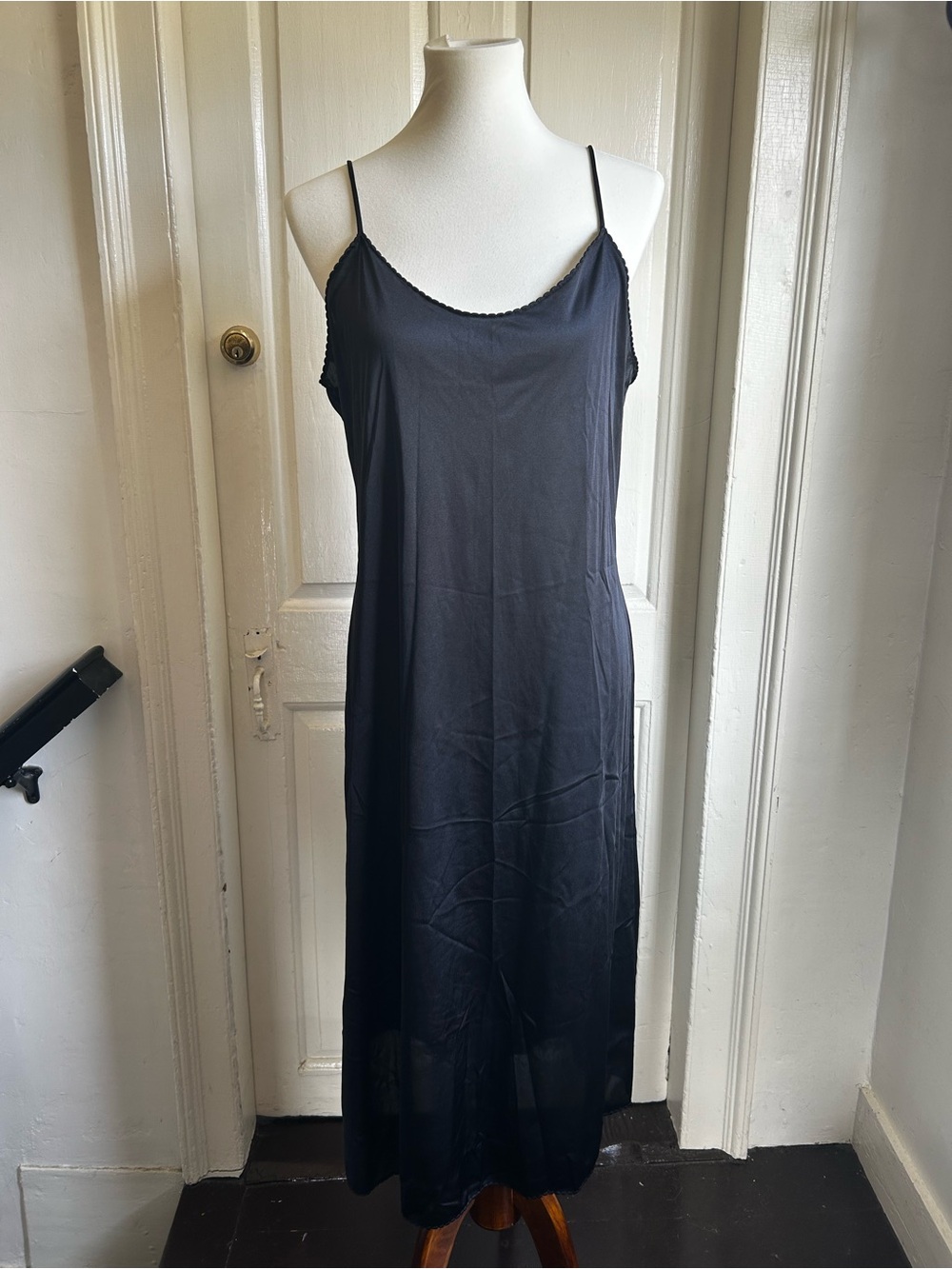 Vintage Y2K 2000s Vassarette Black Nylon Full Slip Dress Lingerie Size 38